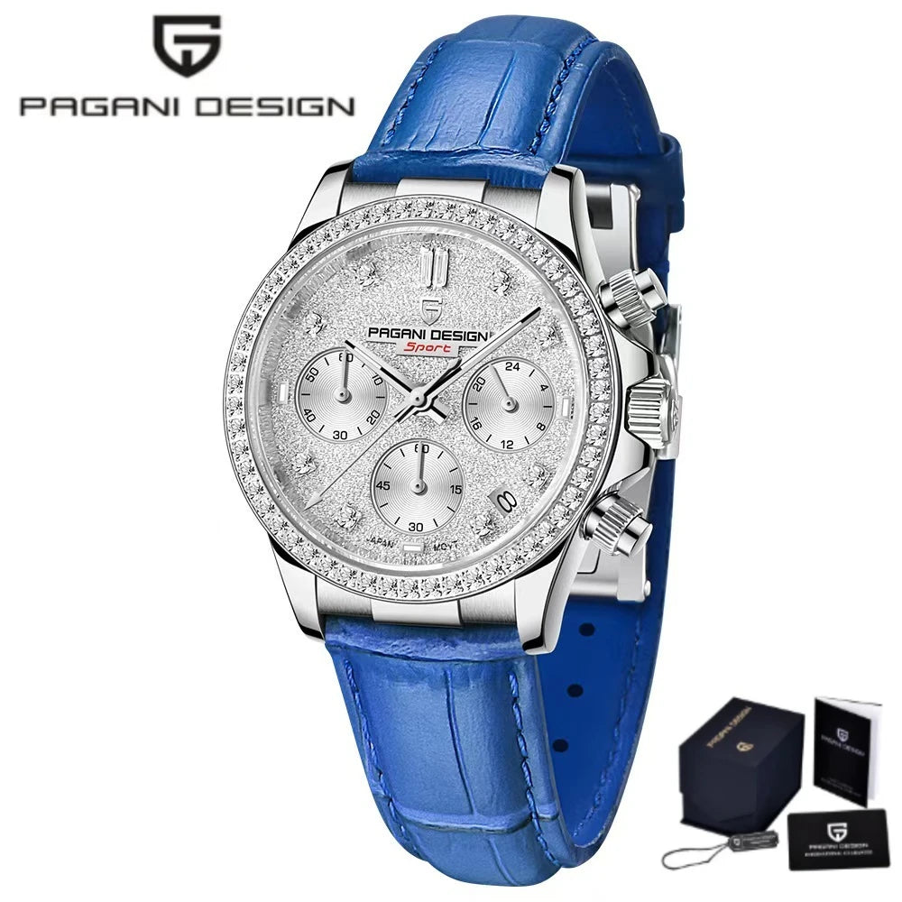 PAGANI DESIGN Women Chronograph Quartz Watch Rose Gold Luxury Sapphire Stainless Steel Elegant Sports Ladies Wristwatch