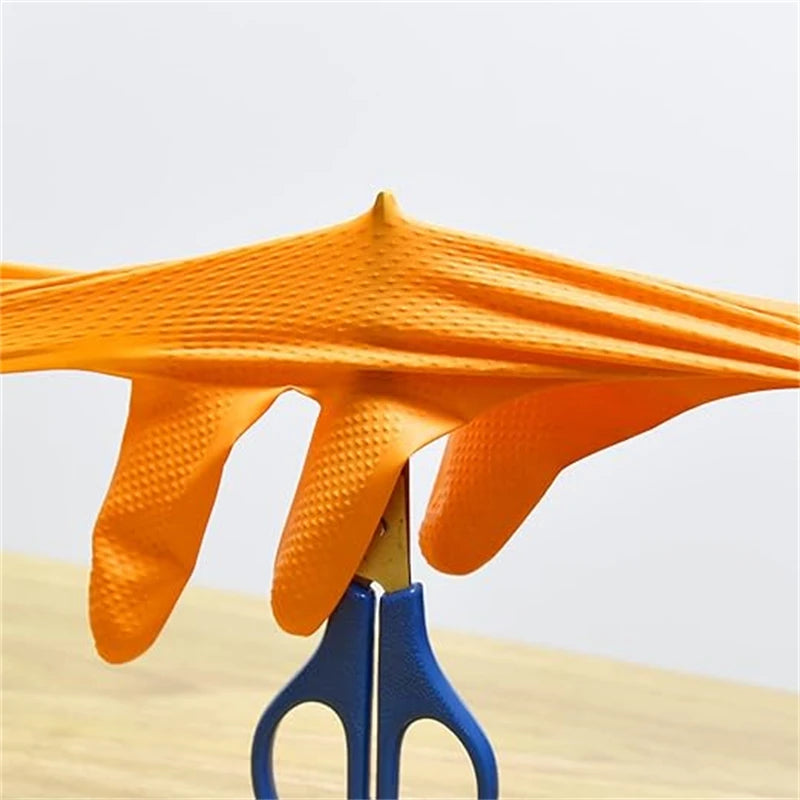 Heavy Duty Orange Nitrile Gloves 8Mil Industrial Disposable Gloves with Diamond Textured Grip for Mechanic Safety &amp; Work Gloves