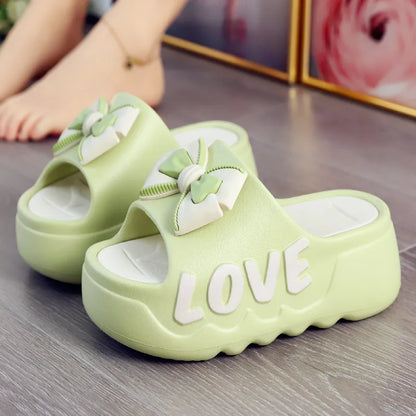High Heels 6cm Platform Slippers Summer Soft EVA Shoes Anti-slip Flip flops Women Outdoor Comfort Sandals Green Love Slides Shoe