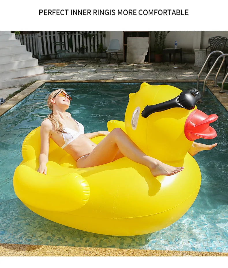 Thickened Swimming Pool Floating Bed Air Mattress Giant Duck Inflatable Pool Water Lounge Chair Suitable For Pool &amp; Beach Party