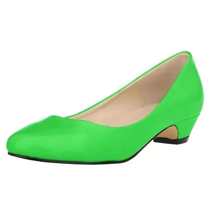Women Wedge Pumps Autumn Casual Comfort Dress Round Toe Shallow Thick Low High Heels Office Slip-on Patent Leather Wedding Shoes