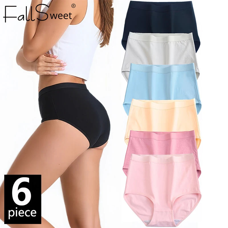 FallSweet 6PCS Plus Size Women’s Cotton Panties Seamless Briefs Soft Thin Breathable Underwear Solid Underpants Female Lingerie