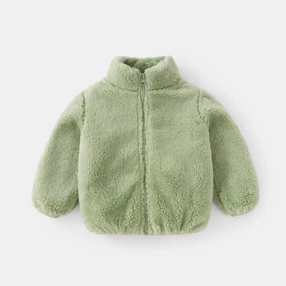 Solid Color Fashion Children Plush Coat Autumn Winter Warm Baby Girl Boy Casual Jacket Greatcoat Kids Clothing Toddler Outerwear