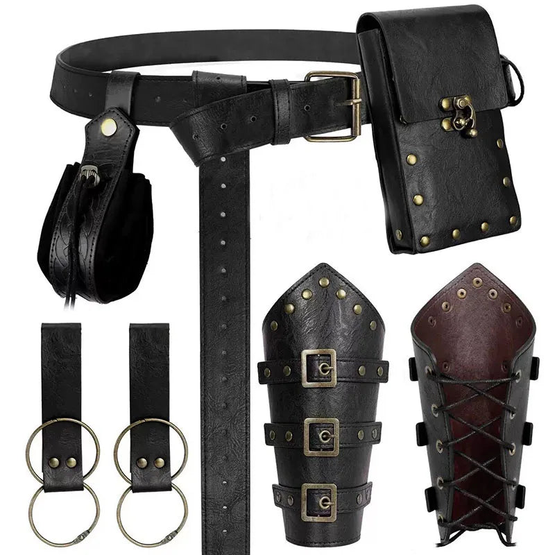 Viking Costume Accessories Set Medieval Retro Steampunk PU Leather Props Halloween Cosplay LARP Renaissance Party Role Play