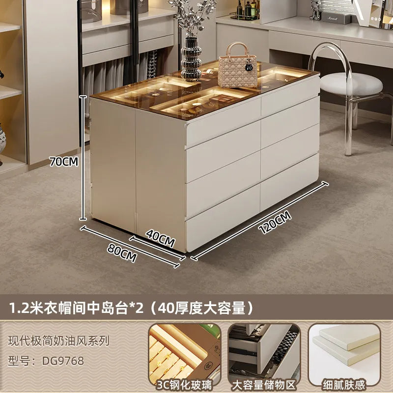 Nordic Cream Style Walk in Closet Island Cabinet Freestanding Jewelry Island Display Cabinet Bedroom Luxury Furniture FYMS