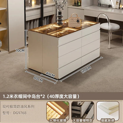 Nordic Cream Style Walk in Closet Island Cabinet Freestanding Jewelry Island Display Cabinet Bedroom Luxury Furniture FYMS