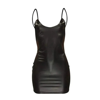 Sexy lingerie, women's short synthetic leather dress, open back, sexy latex miniskirt, girl's mini micro dress.