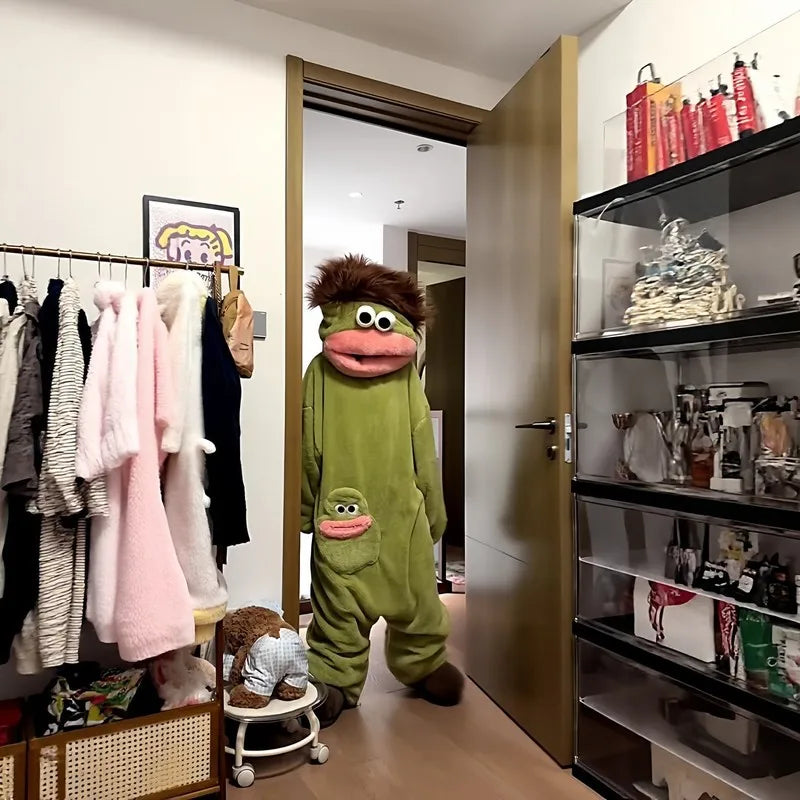 Cartoon Big Mouth Monster Cute Funny Onesie Pajamas Thickened Coral Fleece Homewear For Couples Men Women Autumn Winter Pajamas