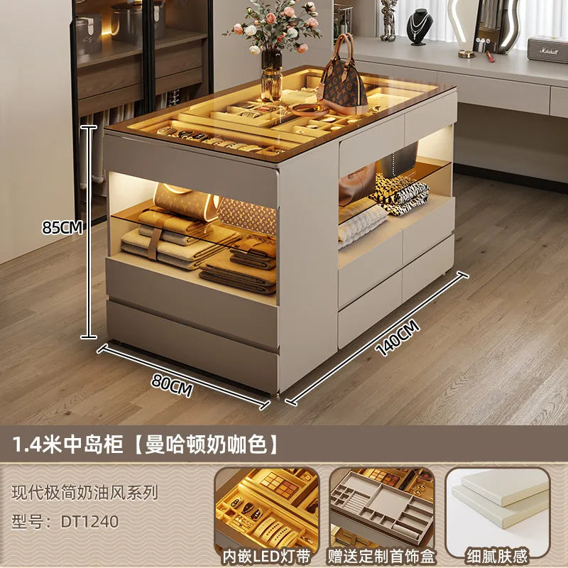 Nordic Cream Style Walk in Closet Island Cabinet Freestanding Jewelry Island Display Cabinet Bedroom Luxury Furniture FYMS