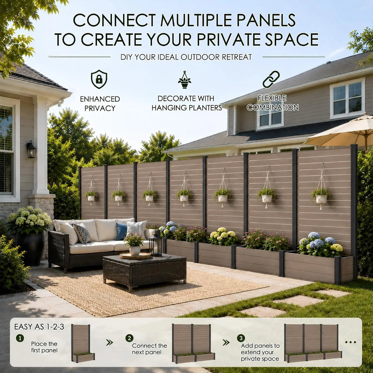 Privacy Screen with Planter 101" L x 70" H Outdoor Garden Screen, Customized