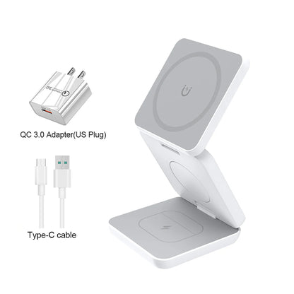 3 in 1 Foldable Magnetic Wireless Charger Stand for iPhone 16 15 14 13 12 Pro Max Apple Watch 9 8 7 Fast Charging Station