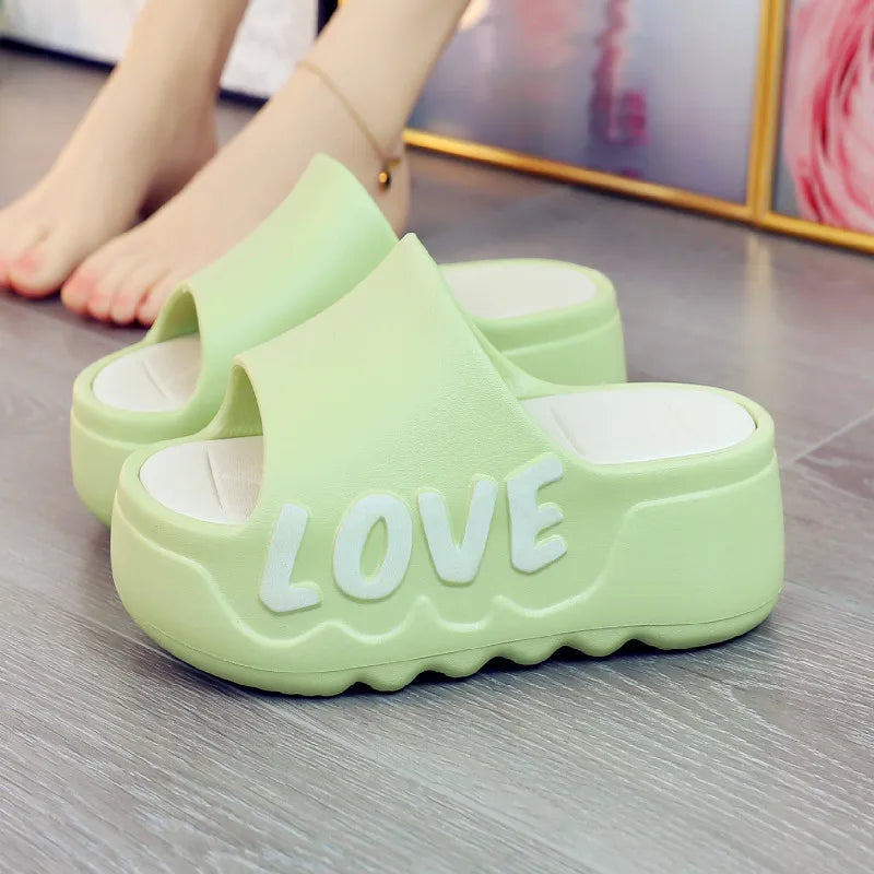 High Heels 6cm Platform Slippers Summer Soft EVA Shoes Anti-slip Flip flops Women Outdoor Comfort Sandals Green Love Slides Shoe