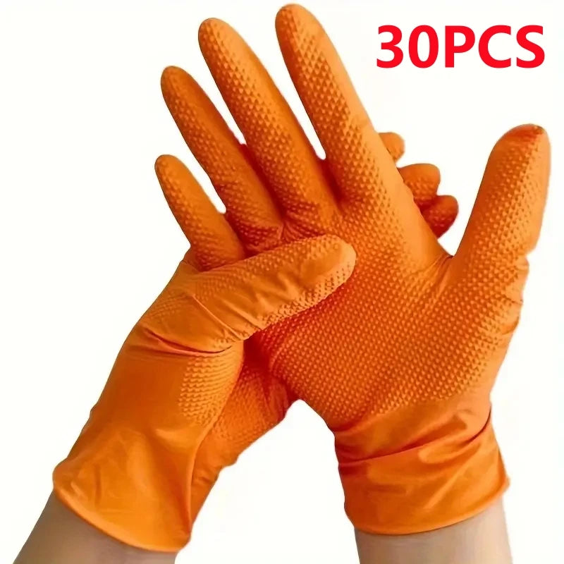 Heavy Duty Orange Nitrile Gloves 8Mil Industrial Disposable Gloves with Diamond Textured Grip for Mechanic Safety &amp; Work Gloves