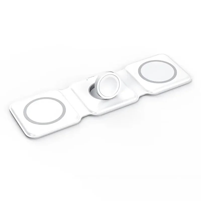 3-in-1 Magnetic Folding Wireless Charger, 15W Fast Charging, USB Type-C, for Phones, Watches, and Earbuds