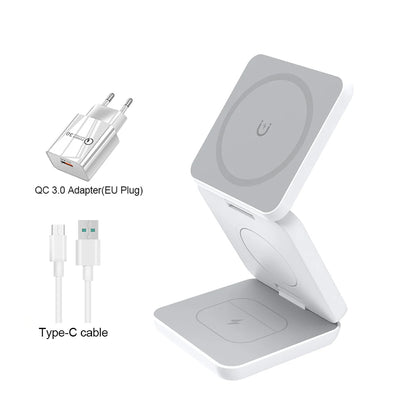 3 in 1 Foldable Magnetic Wireless Charger Stand for iPhone 16 15 14 13 12 Pro Max Apple Watch 9 8 7 Fast Charging Station
