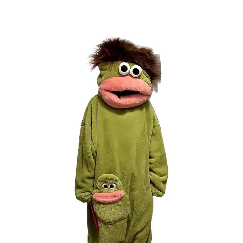 Cartoon Big Mouth Monster Cute Funny Onesie Pajamas Thickened Coral Fleece Homewear For Couples Men Women Autumn Winter Pajamas