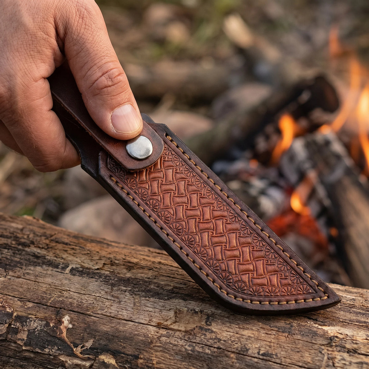 Brown Hand-embossed Leather Fixed Knife Sheath Durable Cowhide Knife Sheath Belt Carry Knife for Knife Collectors Outdoor Tool