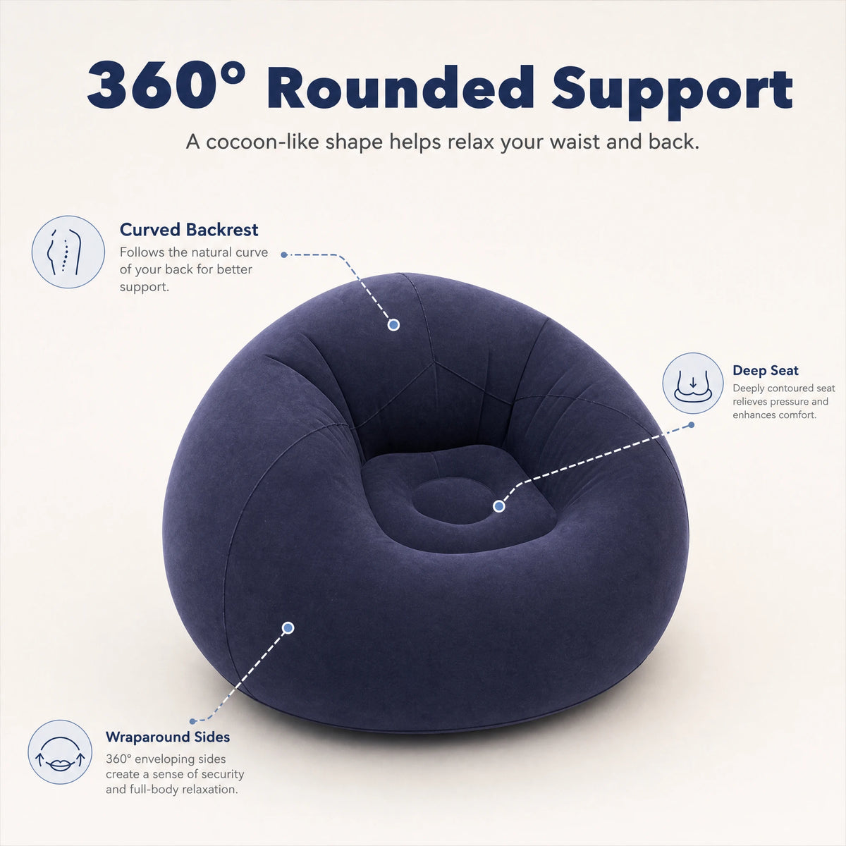Flocked Round Inflatable Sofa Thickened PVC Ball Shape Lazy Lounge Chair Foldable Waterproof Sofa for Indoor Camping Bedroom Decor Gift