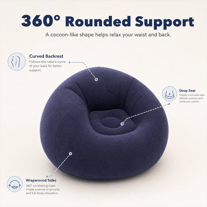 Flocked Round Inflatable Sofa Thickened PVC Ball Shape Lazy Lounge Chair Foldable Waterproof Sofa for Indoor Camping Bedroom Decor Gift