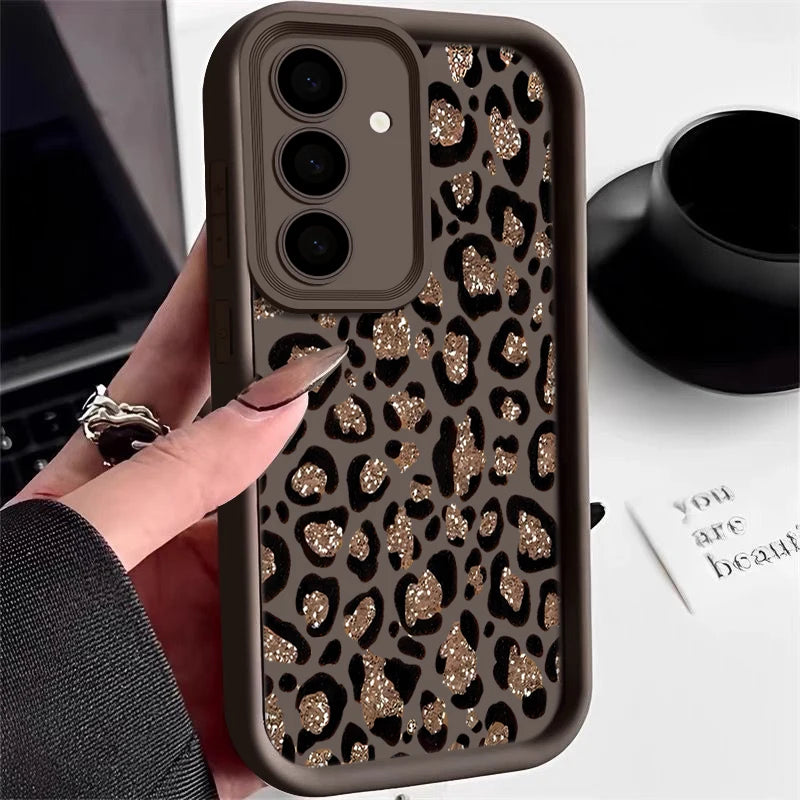 Brown Leopard Print Phone Case For Samsung Galaxy A17 A57 A56 A16 A18 A55 A36 A26 5G S26 S25 S23 S24 Ultra S24 S25 FE TPU Cover