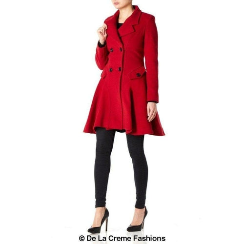 Wool Blend Fit And Flare Double Breasted Skater Coat (1102)