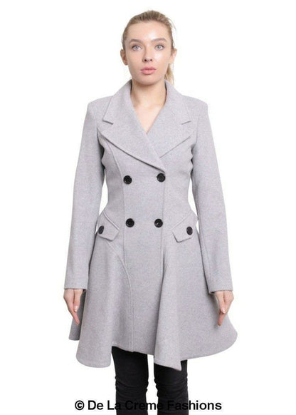 Wool Blend Fit And Flare Double Breasted Skater Coat (1102)