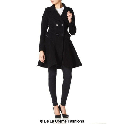 Wool Blend Fit And Flare Double Breasted Skater Coat (1102)