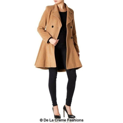 Wool Blend Fit And Flare Double Breasted Skater Coat (1102)
