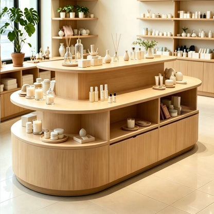 Japanese Style Wooden Multi-layer Island Display Cabinet High-end Jewelry Cosmetic Display Stand Designer Office Furniture FYMS