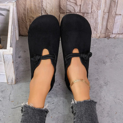 Women Flat Loafers Round Toe Knotted Rope Strap Slip on Shoes Soft Suede Comfort Non Slip Ladies Casual Daily Walking Flat Shoes