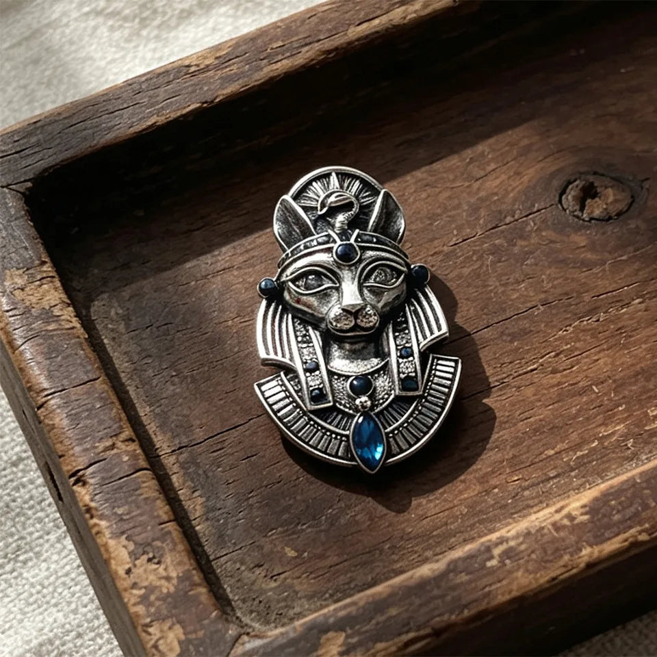 Medieval Halloween Bastet Cosplay Prop Brooch Lapel Pin Aged Finish Vintage Egyptian For Carnival Party Adult Unisex Gift