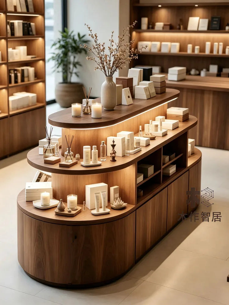 Japanese Style Wooden Multi-layer Island Display Cabinet High-end Jewelry Cosmetic Display Stand Designer Office Furniture FYMS