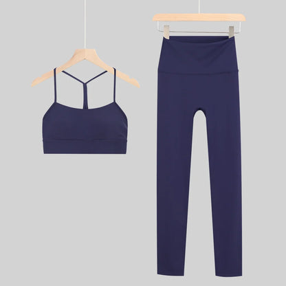 New Yoga Women Vest Gym Top Y-shape Bra Set Comfortable Running Fitness Cropped Pants Sportswear