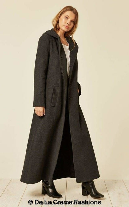 Oversized Faux Wool Blend Hooded Long Coat (1716)