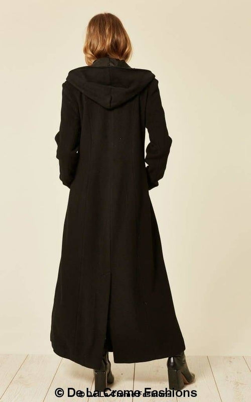 Oversized Faux Wool Blend Hooded Long Coat (1716)