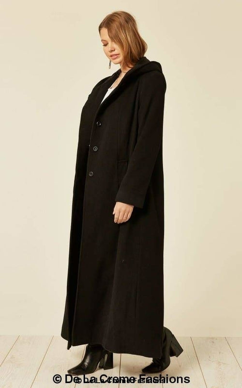 Oversized Faux Wool Blend Hooded Long Coat (1716)
