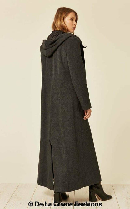 Oversized Faux Wool Blend Hooded Long Coat (1716)