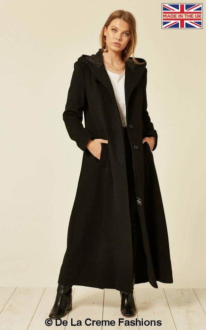 Oversized Faux Wool Blend Hooded Long Coat (1716)