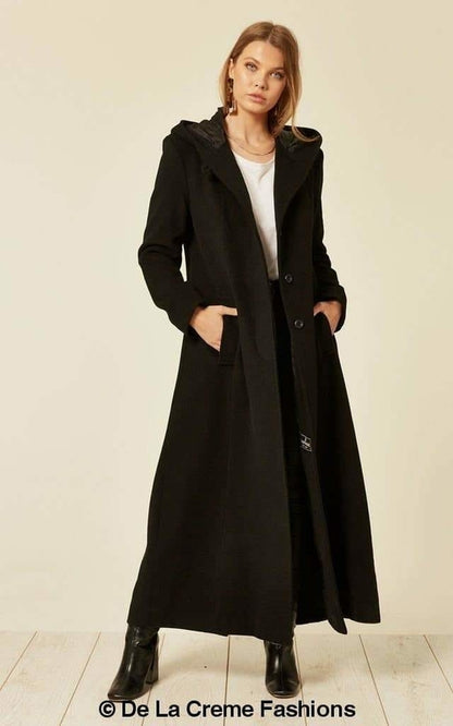 Oversized Faux Wool Blend Hooded Long Coat (1716)