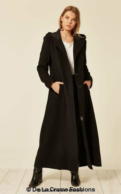 Oversized Faux Wool Blend Hooded Long Coat (1716)