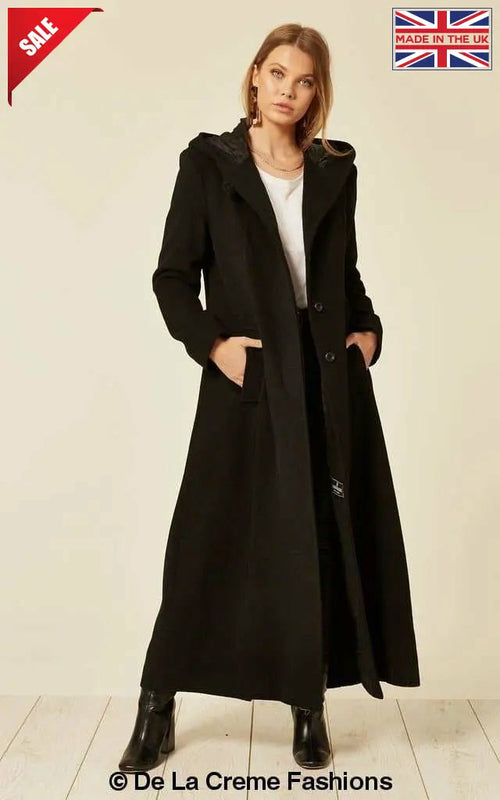 Oversized Faux Wool Blend Hooded Long Coat (1716)