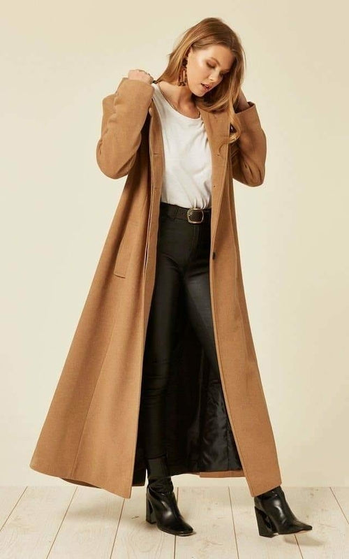 Oversized Faux Wool Blend Hooded Long Coat (1716)