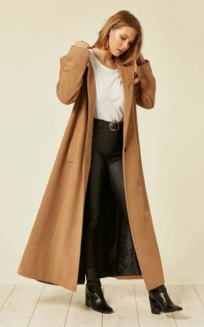 Oversized Faux Wool Blend Hooded Long Coat (1716)