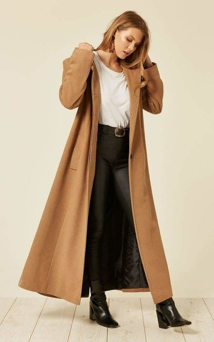 Oversized Faux Wool Blend Hooded Long Coat (1716)
