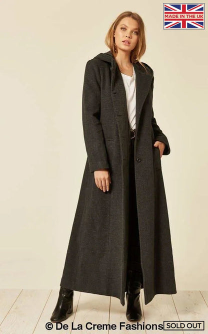 Oversized Faux Wool Blend Hooded Long Coat (1716)