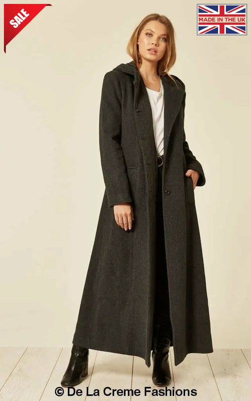 Oversized Faux Wool Blend Hooded Long Coat (1716)