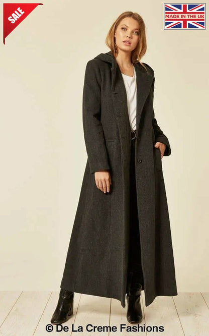 Oversized Faux Wool Blend Hooded Long Coat (1716)