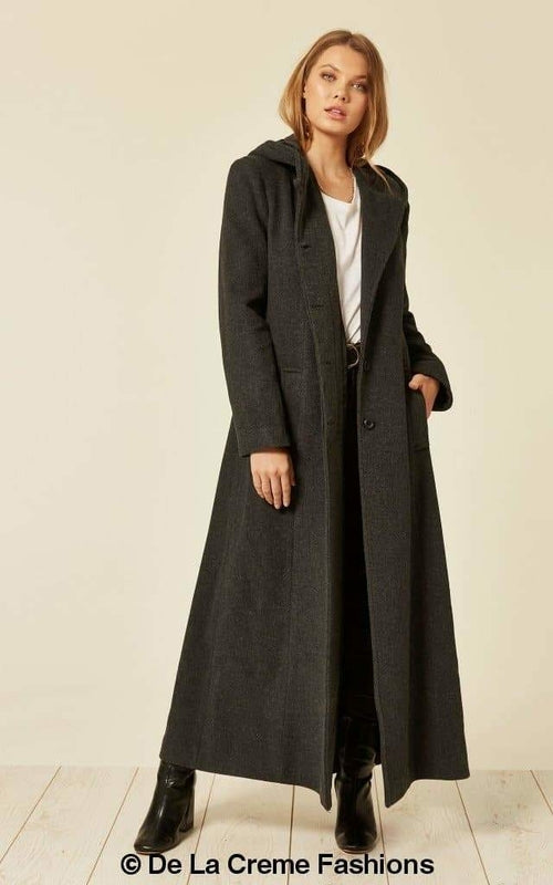 Oversized Faux Wool Blend Hooded Long Coat (1716)