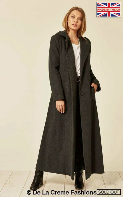 Oversized Faux Wool Blend Hooded Long Coat (1716)
