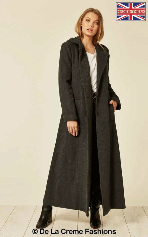 Oversized Faux Wool Blend Hooded Long Coat (1716)